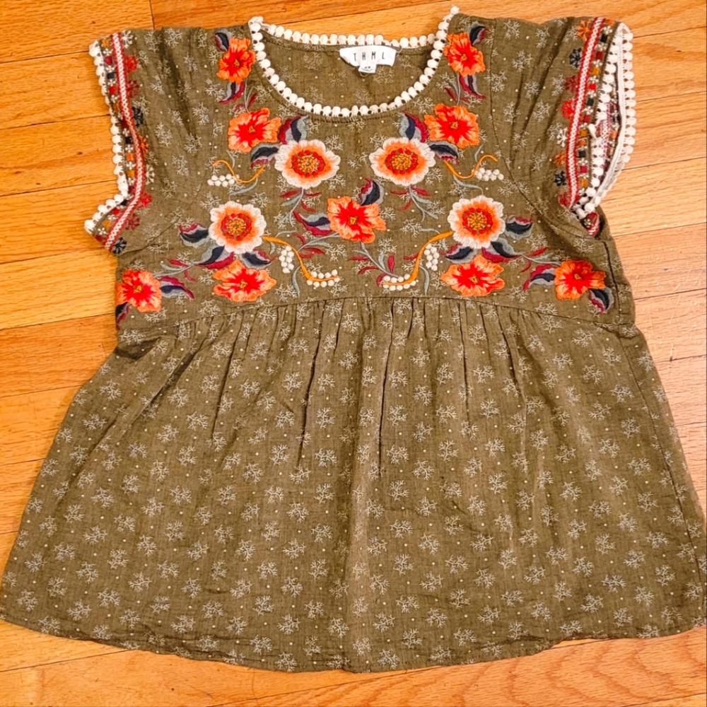 THML Boho Floral Embroidered Top Size XS